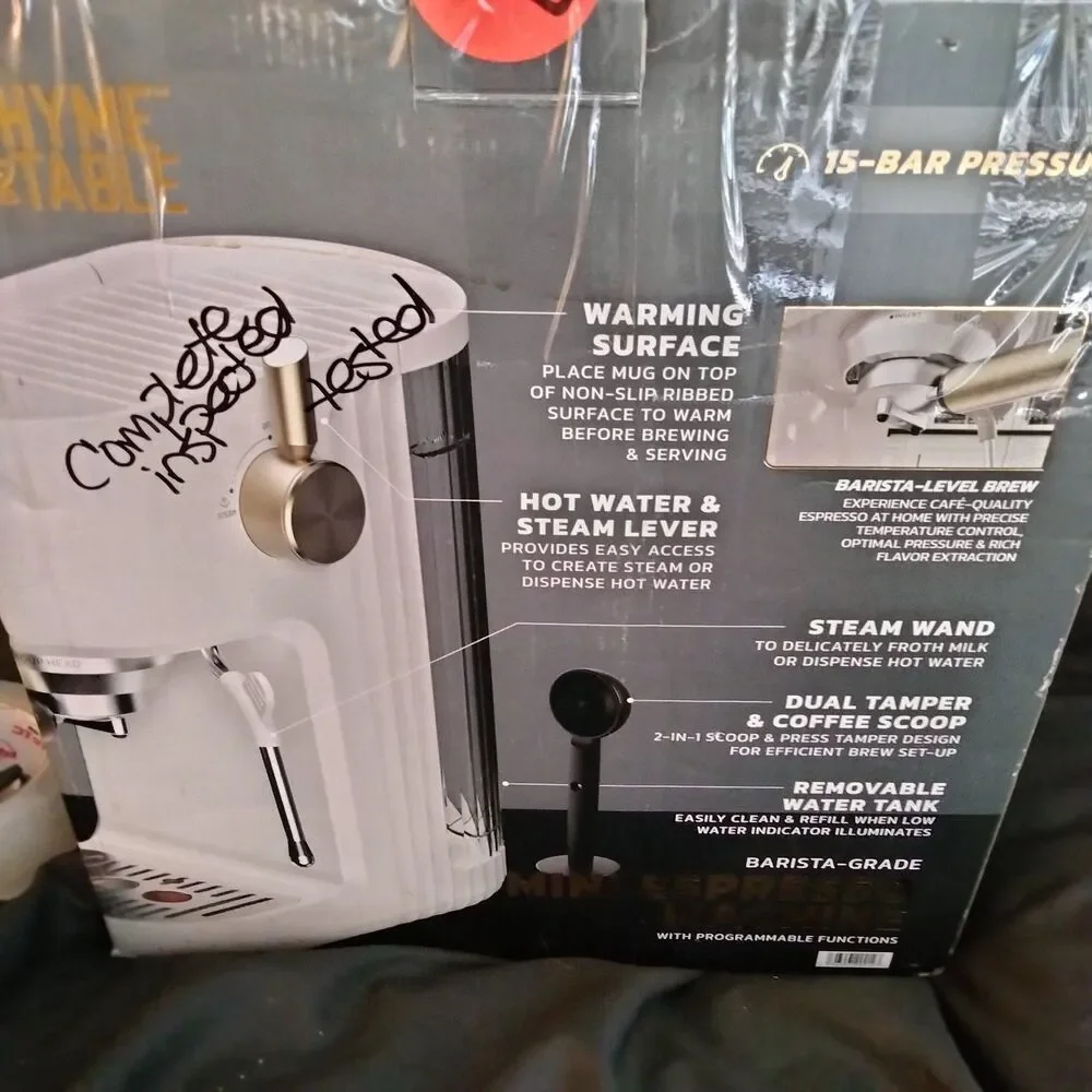 Thyme & Table Mini Espresso Machine Sand White 15 Bar Pressure and Steam Wand